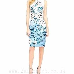 Vince Camuto scuba midi sheath dress floral blue